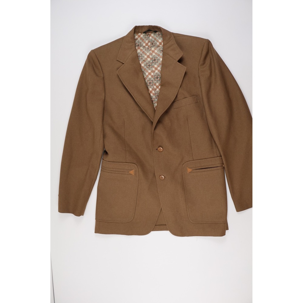 Johnny Carson Blazer Vest Set Brown Plaid Lining Vintage 42 Mens Wool Blend